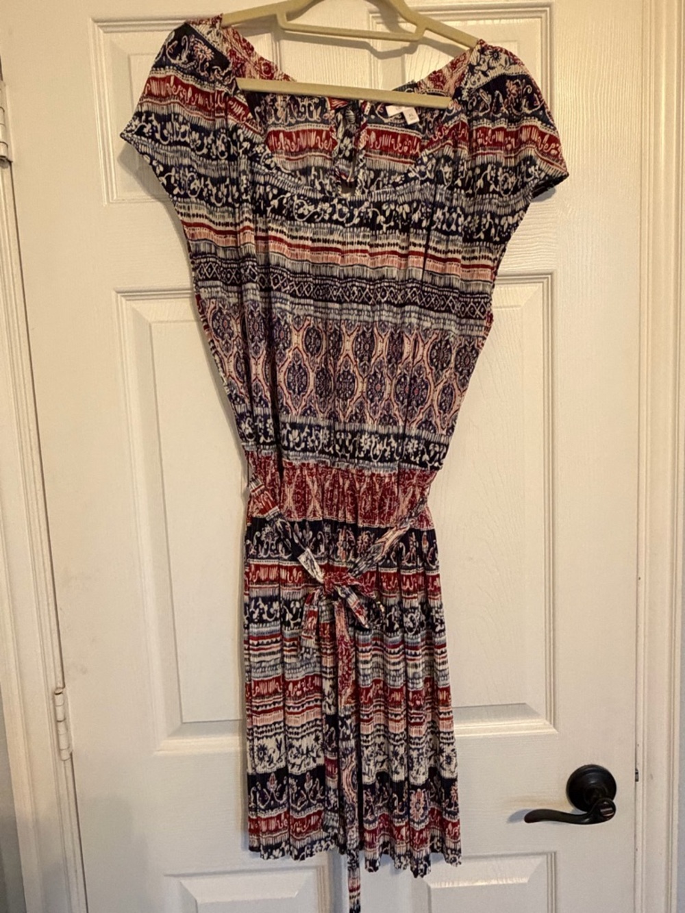 Boho Stripe Print Short Sleeve Dress in Navy & Rust